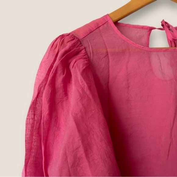 H&M Pink Sheer Bell Sleeve Top Medium - Picture 5 of 9